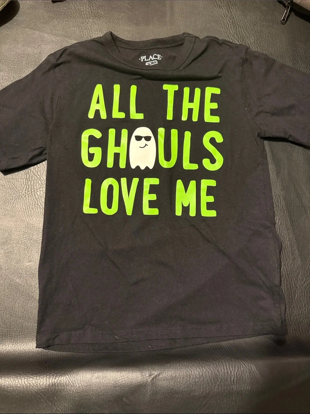 The Children's Place Black Tee with Neon Green 'All The Ghouls Love Me' Graphic